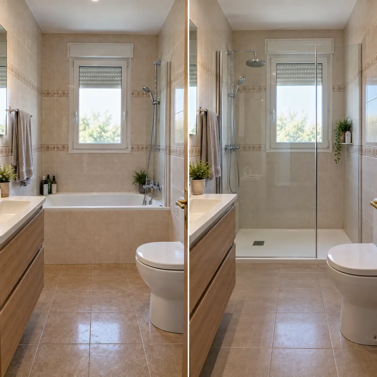 Antes y después de sustituir una bañera por un plato de ducha